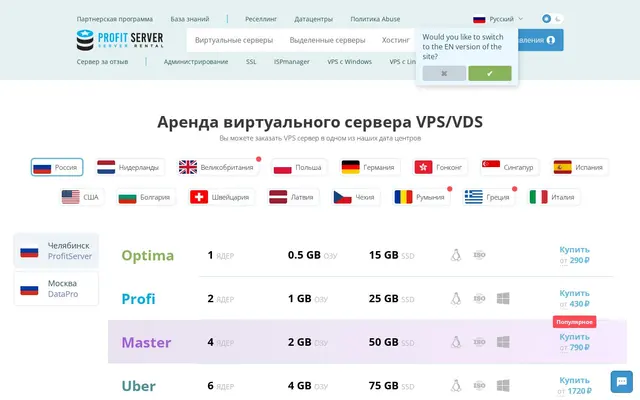 Скриншот сайта profitserver.ru