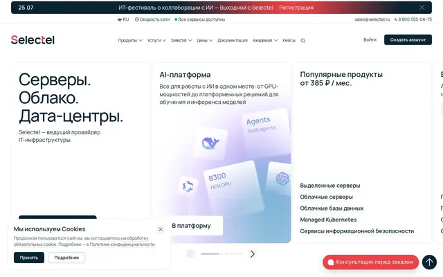 Скриншот сайта selectel.ru