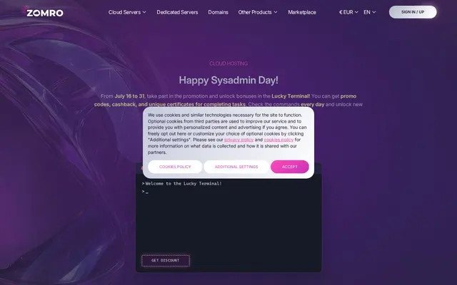 Скриншот сайта zomro.com