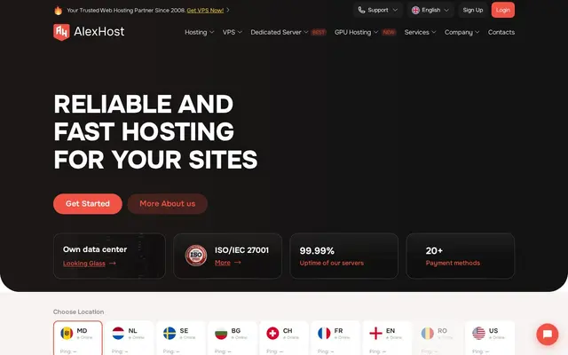 Скриншот сайта alexhost.com