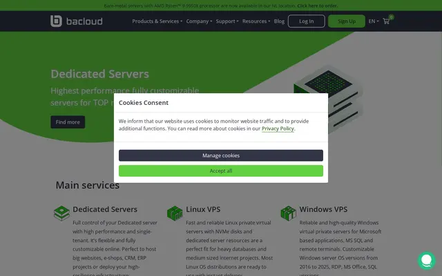 Скриншот сайта bacloud.com