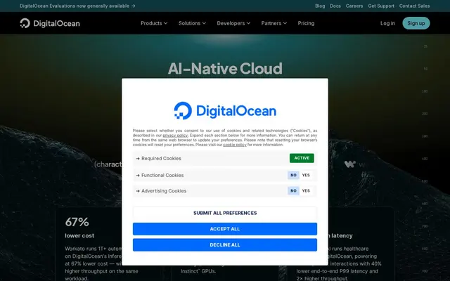 Скриншот сайта digitalocean.com